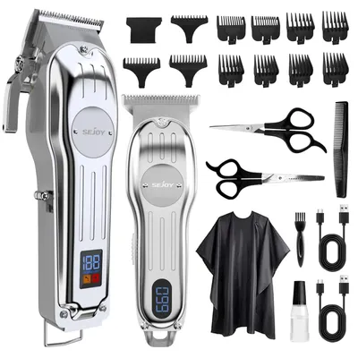 Produktbild von Haarschneider & Trimmer - Professionelles Set - Kabellos Wiederaufladbar - Edelstahlklinge - 160 Min Laufzeit - 2 Std Ladezeit - Silber