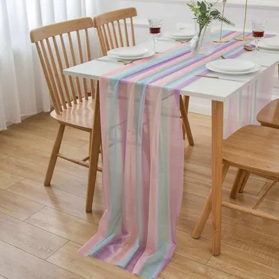 Produktbild von Tischläufer Chiffon Regenbogen Tüll 70 x 300 cm Abwaschbar Polyester
