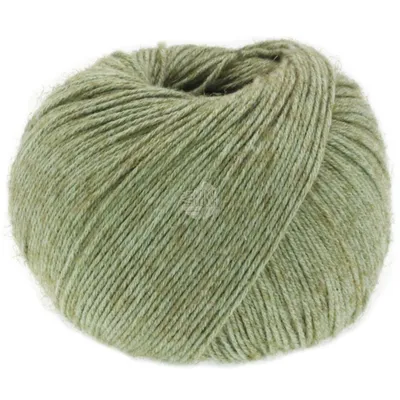 A ball of green and gray yarn.