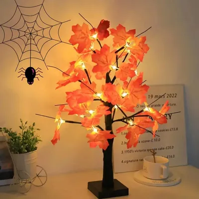 Produktbild von LED-Tischlampe als künstlicher schwarzer Birkenbaum, 24 LEDs, warmweiß, batteriebetrieben – Halloween-Dekoration