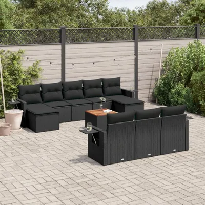 Produktbild von 11-tlg. Garten-Sofagarnitur mit Kissen Schwarz Poly Rattan 3257112