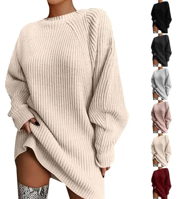 Produktbild von Langer Strickkleid für Damen – Unifarben, Weinrot