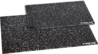 Two black speckled cutting boards, one slightly behind the other, are shown against a white background.