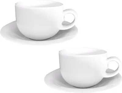 Produktbild von 2 Kaffeetassen / Teetassen Porzellan weiß mit Untertasse Fontignac