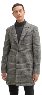 Obrázek produktu pro Pánský vlněný kabát značky Tom Tailor s knoflíkovou zapínkou, model 32806 – barva ecru s černým vzorem houndstooth, velikost L