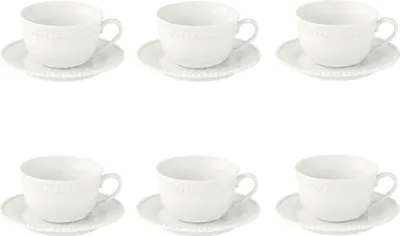 Produktbild von 6er Set Tassen mit Untertasse TIFFANY WHITE weiß 250ml Porzellan Easy Life
