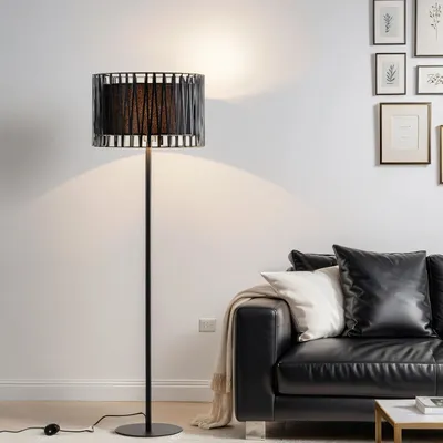 Obrázek produktu pro Stojací lampa do obývacího pokoje malá145 cm černá kovová moderní stojací lampa E27