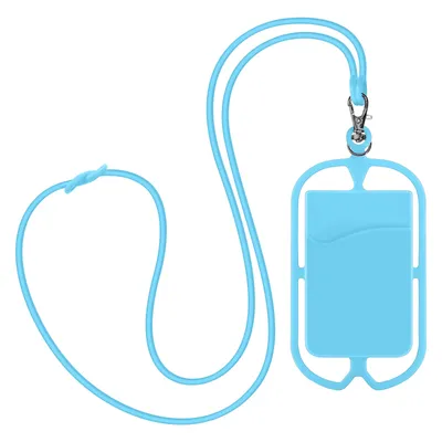Immagine prodotto di Avizar, custodia universale per smartphone con catena e portacarte da portare al collo, colore azzurro chiaro