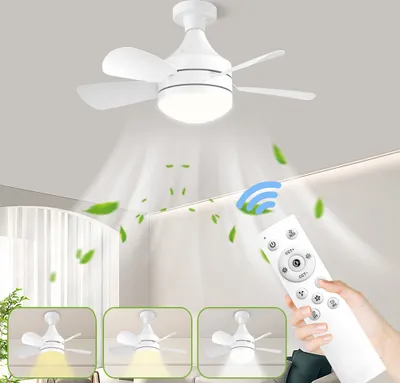 Obrázok produktu pre Stropný ventilátor s osvetlením Diaľkové ovládanie E27,50W Svietidlo s ventilátorom Tiché Stmievateľné 3 rýchlosti 3 farby svetla Kuchyňa Garáž Spálňa