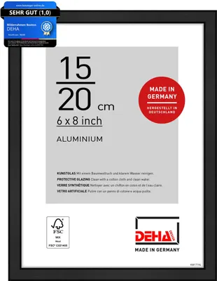 Produktbild von DEHA Design Aluminium Portraitrahmen, Bilderrahmen Boston, 15x20 cm, Eloxal Schwarz Matt