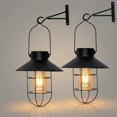 Zdjęcie produktu dla Ogrodowa Lampa Solarna LED Wisząca Metalowa Wodoodporna Zestaw 2 Sztuki