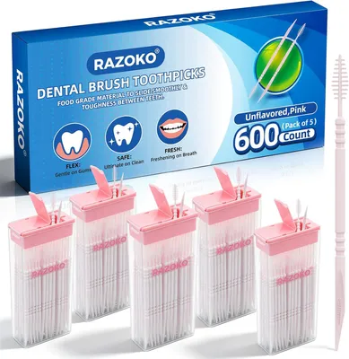 Imagen del producto de Palillos interdentales para aparatos de ortodoncia, 600 unidades (5 x 120), diseñados para niños, para el cuidado bucal