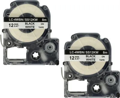 Produktbild von vhbw 2x Schriftband-Kassette kompatibel mit Epson Prifia OK300, OK500P, OK200, OK900P, OK720 Etiketten-Drucker 8m x 12mm Schwarz auf Weiß