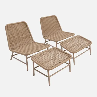 Immagine prodotto di Set 2 poltrone da giardino con poggiapiedi in alluminio e corda, Beige