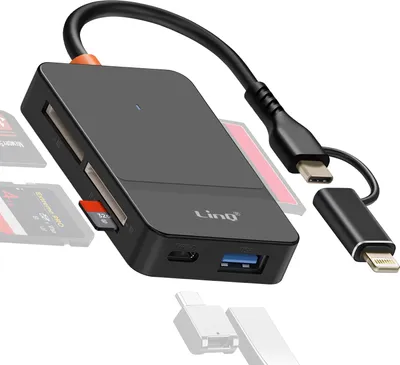 Obrázek produktu pro LinQ, USB-C + Lightning Multiport Hub Čtečka karet OTG Všestranná, černá