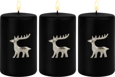 Produktbild von Marrakesch 3er Set Kerzenstecker Silber 6x6cm | Candle Pins Stecker für Adventskranz, Stumpenkerzen & Kerzenhalter als Hirsch Deko Muster -C- | Weihnachtsdeko Adventsdeko Kerzenpin Pin zum Stecken
