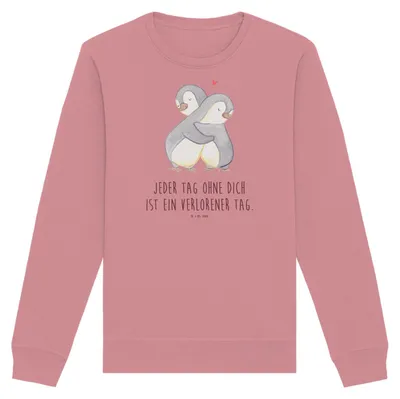 Produktbild von Mr. & Mrs. Panda Bio Baumwoll Pullover Pinguine Kuscheln Größe XL - Canyon Pink - Geschenk, Hochzeitstag, Mitbringsel, Sweatshirt, Valentinstag, Pulli, Freundin, Sweater