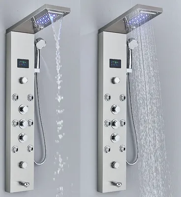 Produktbild von Duschpaneel Edelstahl LED Regendusche Duschset Duscharmatur Massage Duschsäule