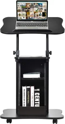 Produktbild von Laptoptisch mit 4 Rollen, Mobile Podium höhenverstellbar & schwenkbar, Multifunktion Arbeitstisch mit 2 Ablagefächern für Business-Büro Zuhause Podium, schwarz