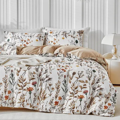 Produktbild von Bettwäsche-Set 3-teilig Mikrofaser Blumenmuster 240x220 cm Weiß mit Reißverschluss