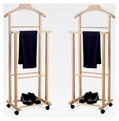 Produktbild von Kleiderständer für das Schlafzimmer aus Buchenholz, doppelter Diener mit 4 Rollen, hergestellt in Italien (2 Stück)
