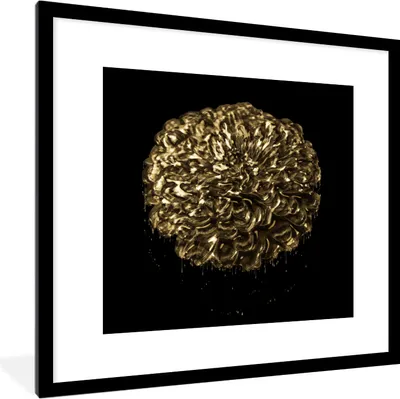 Produktbild von MuchoWow® MuchoWow® Gerahmtes Poster Blumen - Blätter - Gold 40x40 cm - Poster mit zchwarzem Bilderrahmen - Poster - Plakat im Rahmen