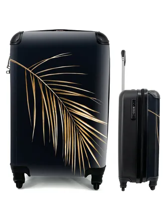 Produktbild von MuchoWow® Koffer Handgepäck Trolley Rollkoffer Kleine Reisekoffer mit 4 Rollen - Pflanzen - Gold - Schwarz - Blätter - Luxus - Cabin Size < 55x40x23 cm & 55x40x20 cm - Fotokoffer - Kabinenkoffer - Boardgepäck - Reise-Box - Reisekoffer - Reisegepäck - Koffer mit Bild - Trolley für Kinder