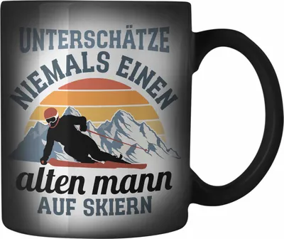 Produktbild von Trendation - Ski Fahren Farbwechsel Zauber-Tasse Geschenk Skifahrer Geschenk Farbwechsel Zauber-Tasse Lustig Männer Skifahren Witz Spruch Sprüche (Schwarz)