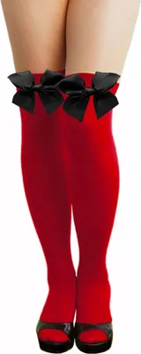 Produktbild von Oblique Unique Overknee Strümpfe mit Schleifen halterlos y Strumpfhose für Damen - rot schwarz