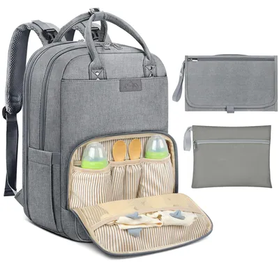 Produktbild von Große Wickeltasche Rucksack mit Kinderwagenriemen und Wickelmatte