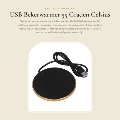Produktbild von USB-Tassenwärmer – 55 Grad Celsius – Elegant und praktisch – Goldfarben – Für Kaffee und Tee – Ideal für Zuhause und im Büro