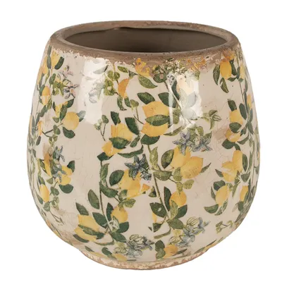Zdjęcie produktu dla Clayre & Eef Doniczka Ø 18x17 cm beżowo-żółta ceramiczna cytryny