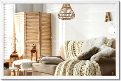 Obrázek produktu pro Nástěnné zrcadlo v bílém rámu MDF - Zrcadlo Elegantní Boho Ložnice Obdélník - 60x40cm