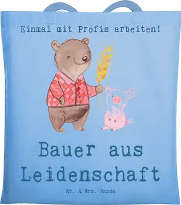 Produktbild von Mr. & Mrs. Panda Beutel Bauer Leidenschaft - Sky Blue - Geschenk, Tierwirt, Witzig, Spruch, Bauernhof, Tote Bag, Jutebeutel, totebag, Laptoptasche, Lustig, Tasche