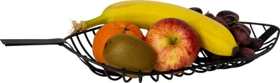 Obrázok produktu pre QUVIO Misa na ovocie v tvare listu - Kôš na ovocie - Misa na ovocie čierna - Servírovacie misy - Prezentačné misy - Oceľ - 17 x 39 x 5 cm (dxšxv) - Čierna