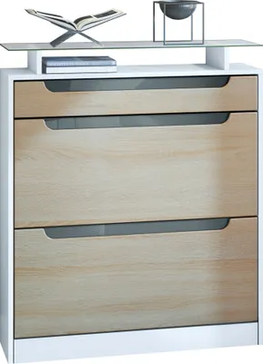 Produktbild von Vladon Schuhschrank Fiesta, Weiß matt/Eiche sägerau/Grau Hochglanz Schuhkipper für 16 Paar Schuhe mit 2 Klappen (89 x 104 x 23 cm)