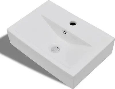 Image de vidaXL Vasque en céramique avec trou pour robinet/trop-plein Blanc Rectangulaire