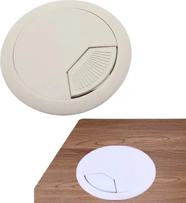 Obrázok produktu pre sada 2 káblových priechodiek 60 mm - farba [biela] - káblové priechodky s prachovým tesnením pre rôzne kancelárske stoly a pracovné dosky | okrúhla krabica na káble z ABS plastu | káblový vývod