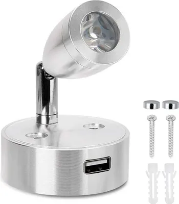 Produktbild von LED Spot Leselampe Einstellbarer Wand Nachttischlampe 3 Farbmodi Dimmbar mit Schalter und USB-Anschluss für Boot Wohnmobil Camper Caravan Van