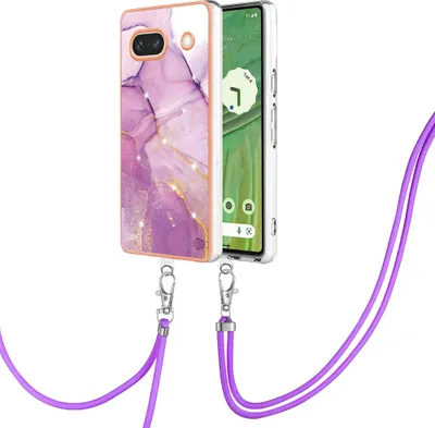 Produktbild von Handykette Hülle für Google Pixel 7A Muster TPU Schutzhülle mit verstellbarem Tragegurt Pink