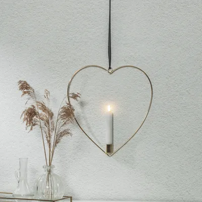 Produktbild von Dekoherz mit LED Kerze Flamme  - Kerzenhalter - mit Aufhänger - hängend - Timer - Batterie - gold
