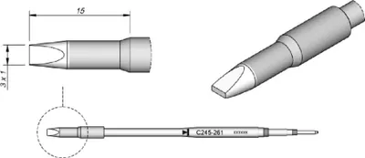 Produktbild von JBC Lötspitze Serie C245 Meißelform, C245261/3,0 x 1,0 mm, gerade, 20 mm länger C245261