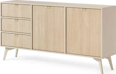 Produktbild von Masseno Kommode FORESTA 158 cm Sideboard mit 3 Schubladen und 2 Türen für Wohnzimmer Schlafzimmer Modern 158x38x80 cm Beige / Kieferfarben