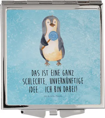 Produktbild von Mr. & Mrs. Panda Schminkspiegel Pinguin Lolli - Eisblau - Geschenk, Handspiegel, Süßigkeiten, Unvernünftig, Taschenspiegel, Kleiner Spiegel, Pinguine, Kosmetikspiegel