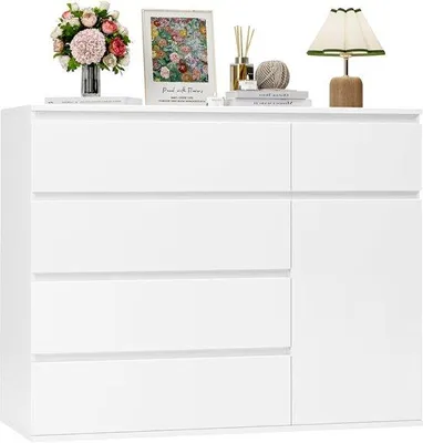 Productafbeelding van Famanu dressoir met 5 lades en 1 deur - 100 cm, geschikt voor slaapkamer, woonkamer, studeerkamer en hal