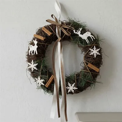 Produktbild von Dekokranz "Rentiere" aus Reisig, Ø 33 cm, Wandkranz, Türkranz, Weihnachtsdeko, Dekohänger