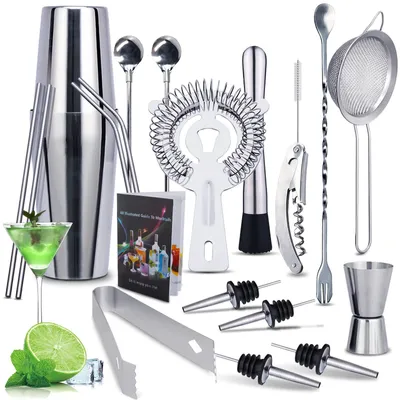 Cocktailset 20-tlg. Edelstahl Shaker 750 ml mit Rezeptbuch