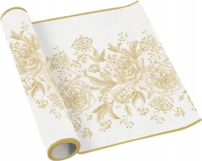 Immagine prodotto di Runner da tavola Airlaid, bianco, ROSE DI PENTECOSTE DORATE, comunione, battesimo, 40x500 cm