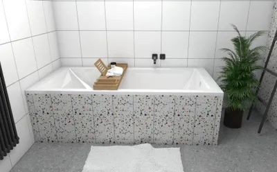 Produktbild von ECOLAM große Badewanne Wanne Acrylwanne TAMI Rechteck Acryl weiß 190x90 cm + Styroporverkleidung befliesbar + Bambusablage + Ablaufgarnitur Ab- und Überlauf Füße Silikon Set