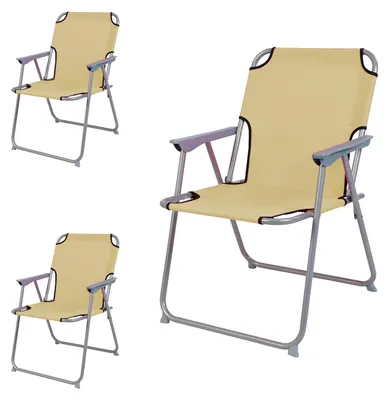 Image de 3 pièces chaise de camping tissu Oxfort métal beige